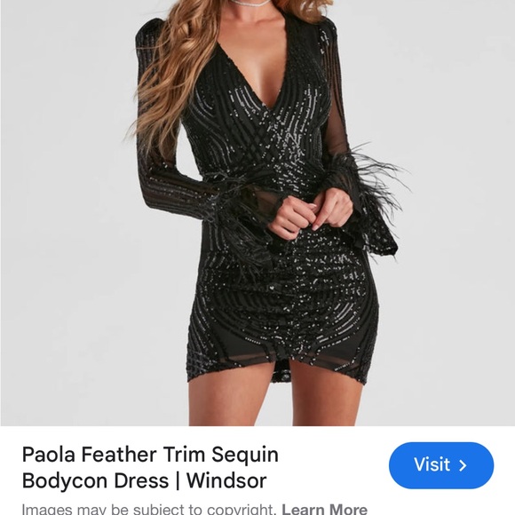 Windsor Black Sequin Dress with Feather Cuffs - Picture 3 of 3